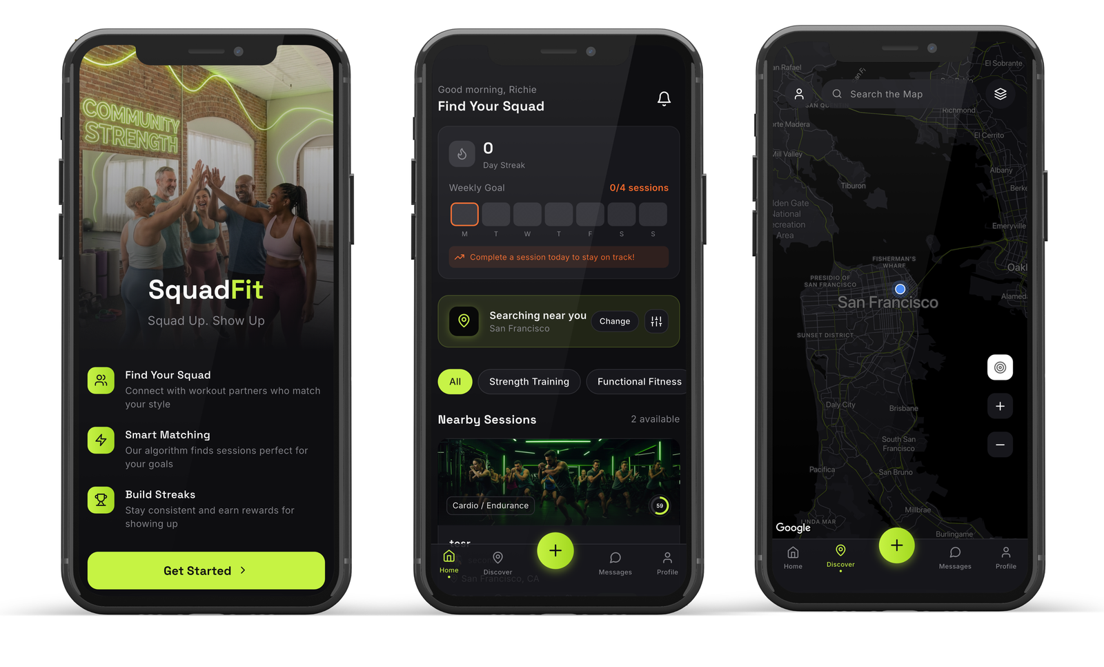 SquadFit app screens